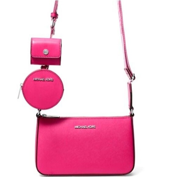 New Michael Kors Jet Set Travel Small Crossbody and Tech Attachment Dragon Fruit - Picture 2 of 4